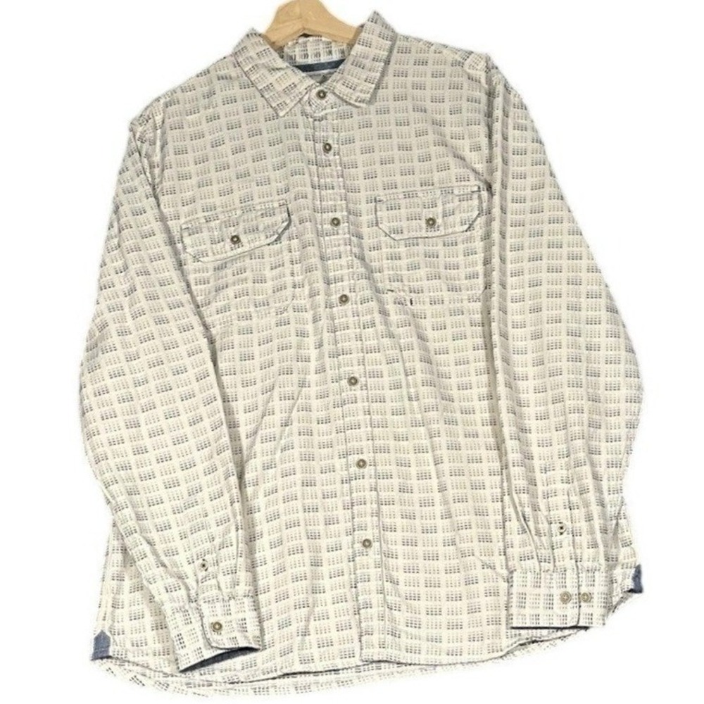 Carbon2Cobalt Men's Large Boho Geometric Print Cotton Button Up Shirt Coastal‎